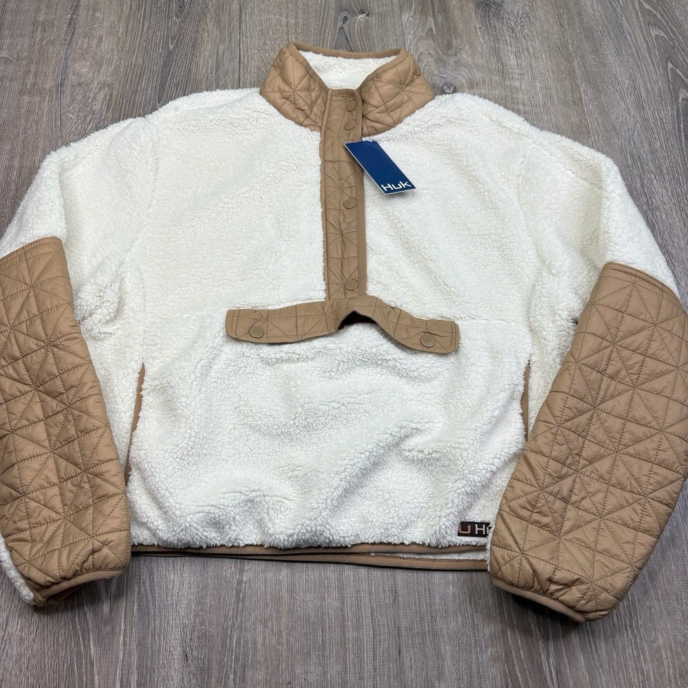 Huk Plush Fleece 1/2 Zip Pullover Sherpa Quilted Sleeve Outdoor Womens Large NWT